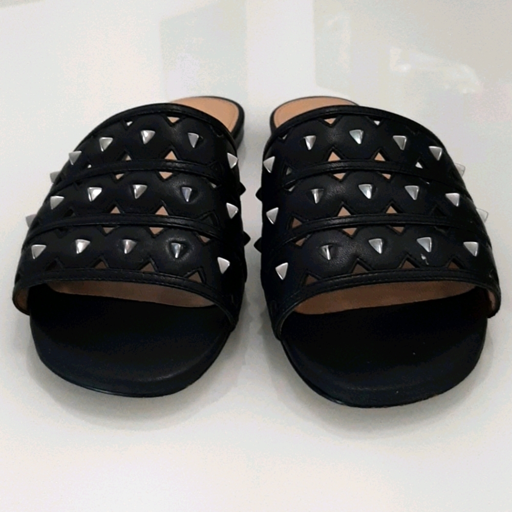 Botkier black leather slides with silver s…